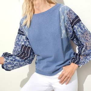 Chico's Blue Lace Sleeve Sweater